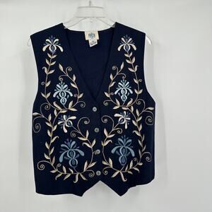 Pasta Womens M Embroidered Floral Vest‎ Boho Folk Art Artisan Festival Hippie